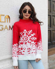 Light Gray Snowflake Pattern Mock Neck Sweater