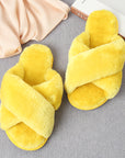 Tan Faux Fur Crisscross Strap Slippers Sentient Beauty Fashions slippers