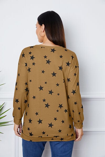 Light Gray Star Print Round Neck Dropped Shoulder Sweatshirt