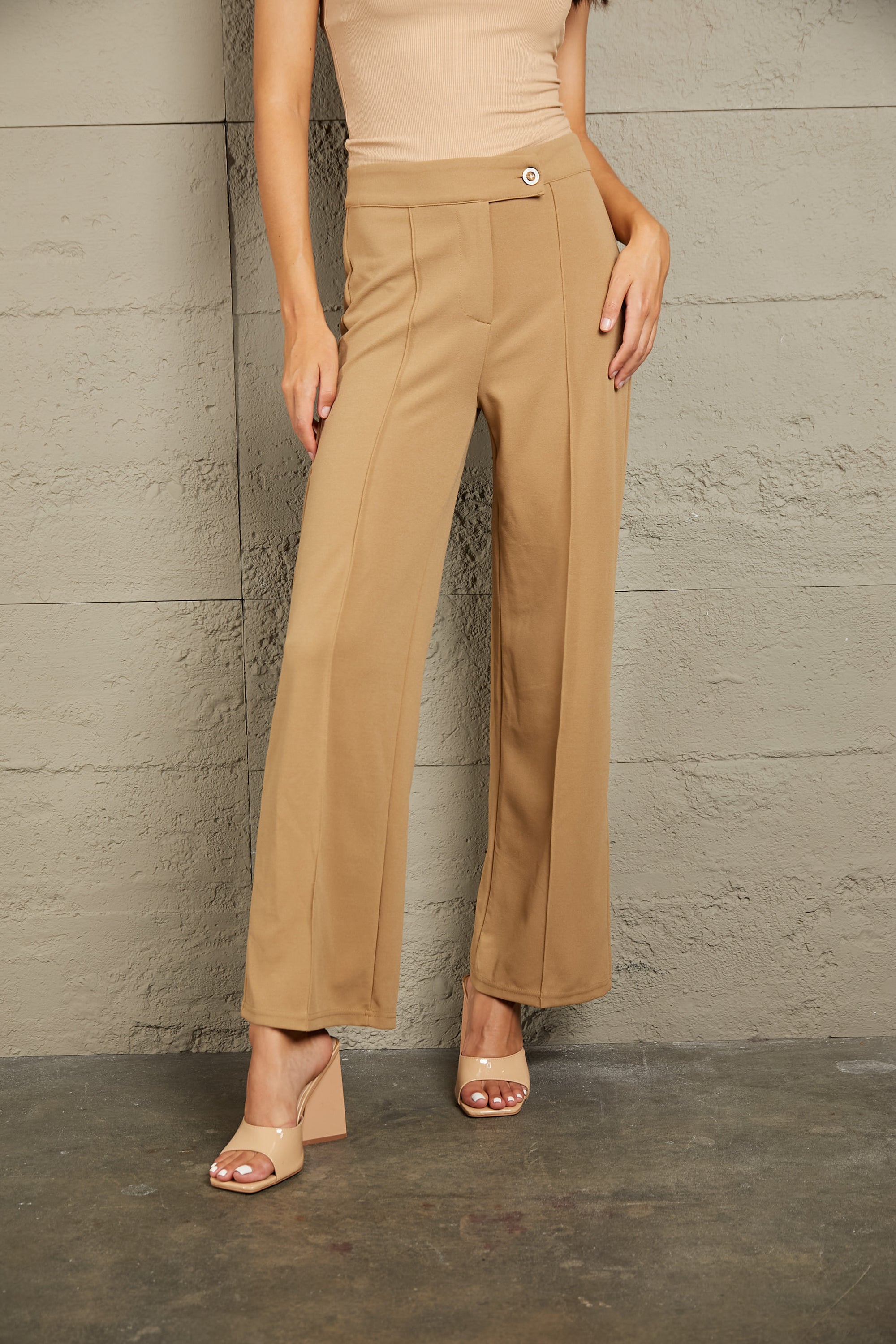 Rosy Brown Double Take Center Seam Straight Leg Pants Sentient Beauty Fashions Apparel & Accessories