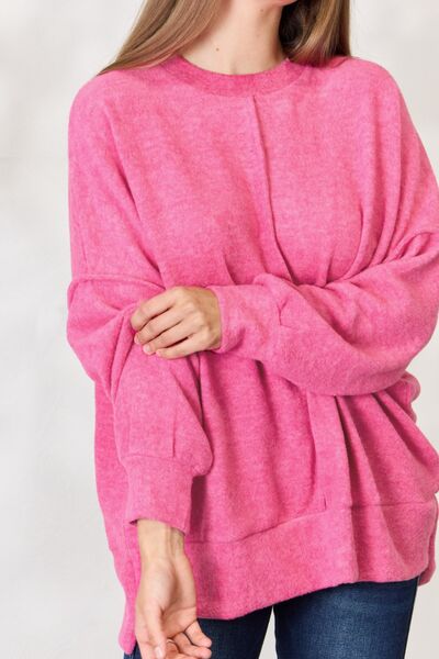 Pale Violet Red Zenana Full Size Center Seam Long Sleeve Sweatshirt Sentient Beauty Fashions Apparel &amp; Accessories