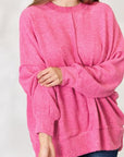 Pale Violet Red Zenana Full Size Center Seam Long Sleeve Sweatshirt Sentient Beauty Fashions Apparel & Accessories