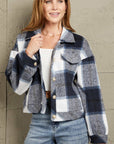 Dark Gray Double Take Plaid Button Front Dropped Shoulder Collared Jacket Sentient Beauty Fashions Apparel & Accessories