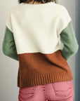 Gray Color Block Round Neck Long Sleeve Sweater Sentient Beauty Fashions Apparel & Accessories