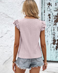 Light Gray Contrast V-Neck Eyelet Top Sentient Beauty Fashions Apparel & Accessories