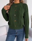 Light Gray Cable-Knit Buttoned Round Neck Sweater Sentient Beauty Fashions Apparel & Accessories
