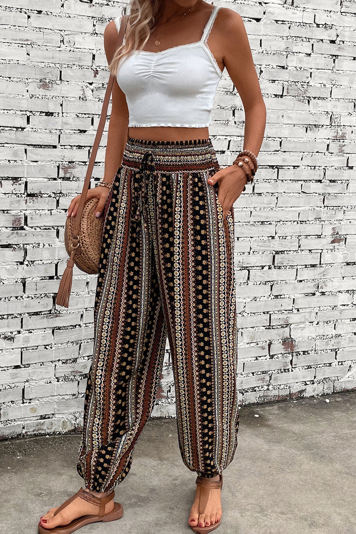 Gray Printed High Waist Pants Sentient Beauty Fashions Apparel &amp; Accessories