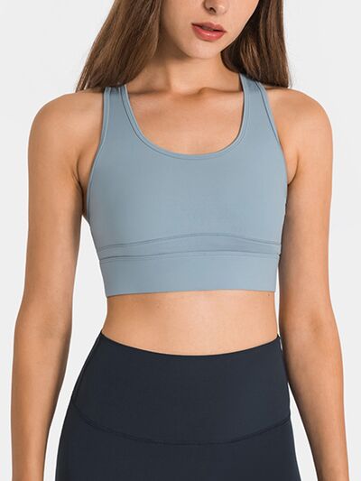 Gray Double Take Round Neck Racerback Cropped Tank Sentient Beauty Fashions Apparel & Accessories