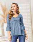 Light Gray Ninexis Flounce Sleeve Full Size Babydoll Blouse