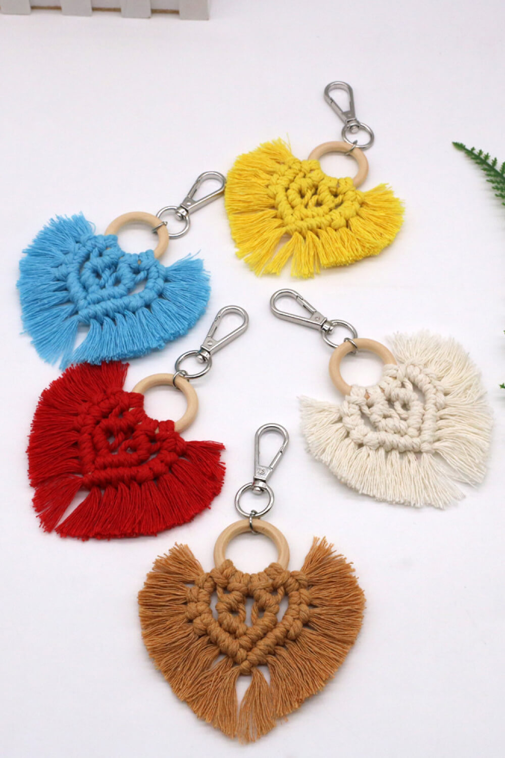 Lavender Assorted 4-Pack Heart-Shaped Macrame Fringe Keychain Sentient Beauty Fashions Apparel & Accessories