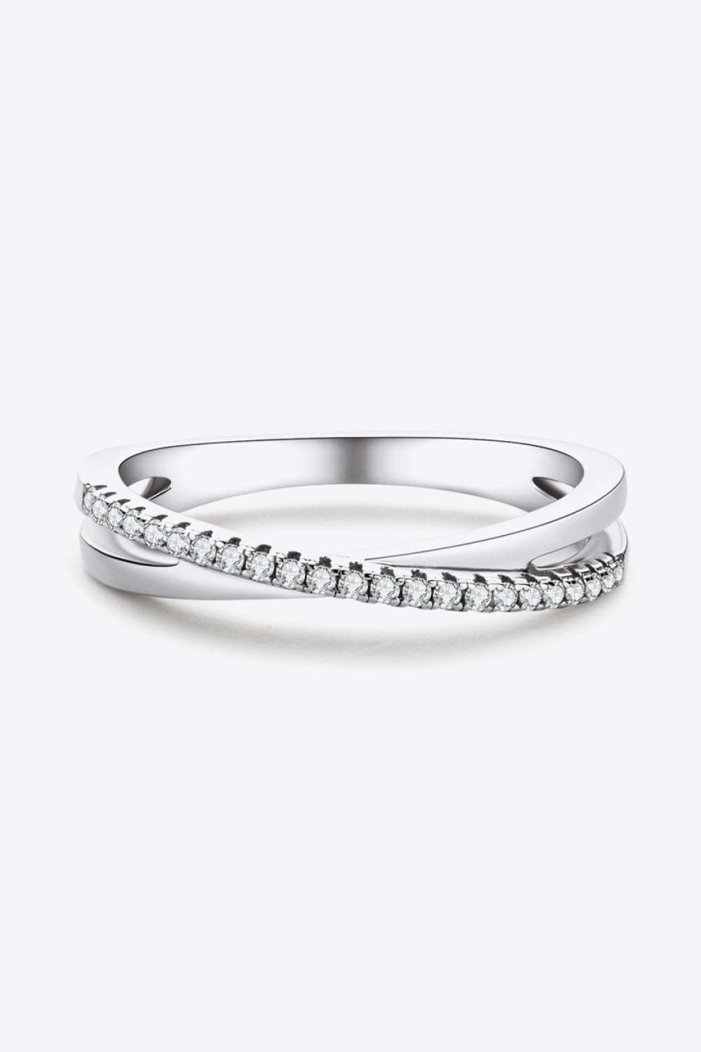 White Smoke 925 Sterling Silver Crisscross Moissanite Ring