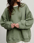 Slate Gray Oversize Round Neck Dropped Shoulder Sweatshirt Sentient Beauty Fashions Apparel & Accessories