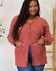 Light Gray Double Take Ribbed Button-Up Cardigan with Pockets Sentient Beauty Fashions Apparel & Accessories