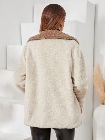Light Gray Fuzzy Button Up Dropped Shoulder Coat Sentient Beauty Fashions Apparel & Accessories