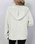Light Gray Button Up Drawstring Long Sleeve Hooded Cardigan Sentient Beauty Fashions Apparel & Accessories
