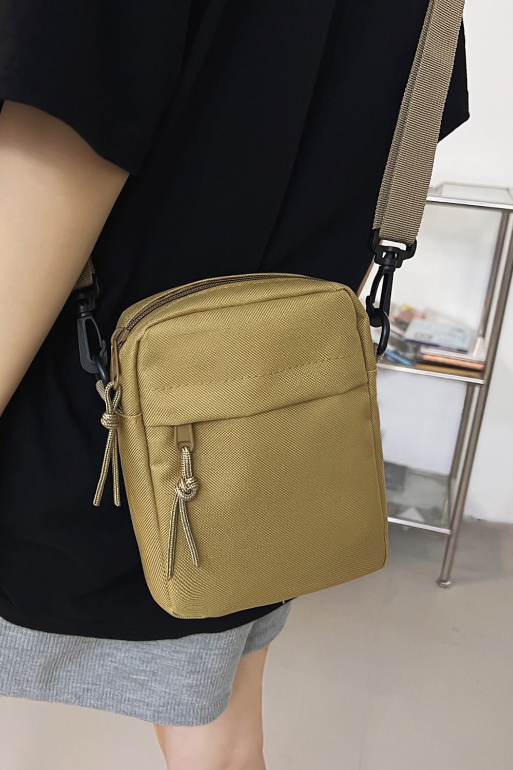 Rosy Brown Wide Strap Polyester Crossbody Bag Sentient Beauty Fashions Apparel &amp; Accessories