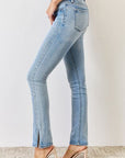 Light Gray Kancan Full Size Mid Rise Y2K Slit Bootcut Jeans Sentient Beauty Fashions Apparel & Accessories