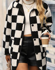Black Double Take Full Size Checkered Button Front Coat with Pockets Sentient Beauty Fashions Apparel & Accessories