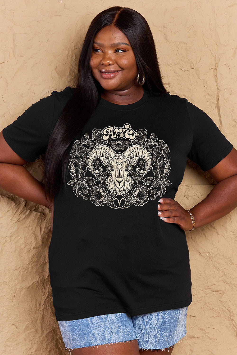Tan Simply Love Full Size ARIES Graphic T-Shirt