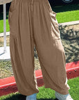 Dim Gray Full Size Pocketed Drawstring Wide Leg Pants Sentient Beauty Fashions Apparel & Accessories