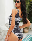 Dark Slate Gray Geometric Lace-Up One-Piece Swimsuit Sentient Beauty Fashions swimwear