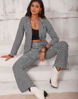 Gray Checkered Blazer & Slit Pants Set Sentient Beauty Fashions Apparel & Accessories