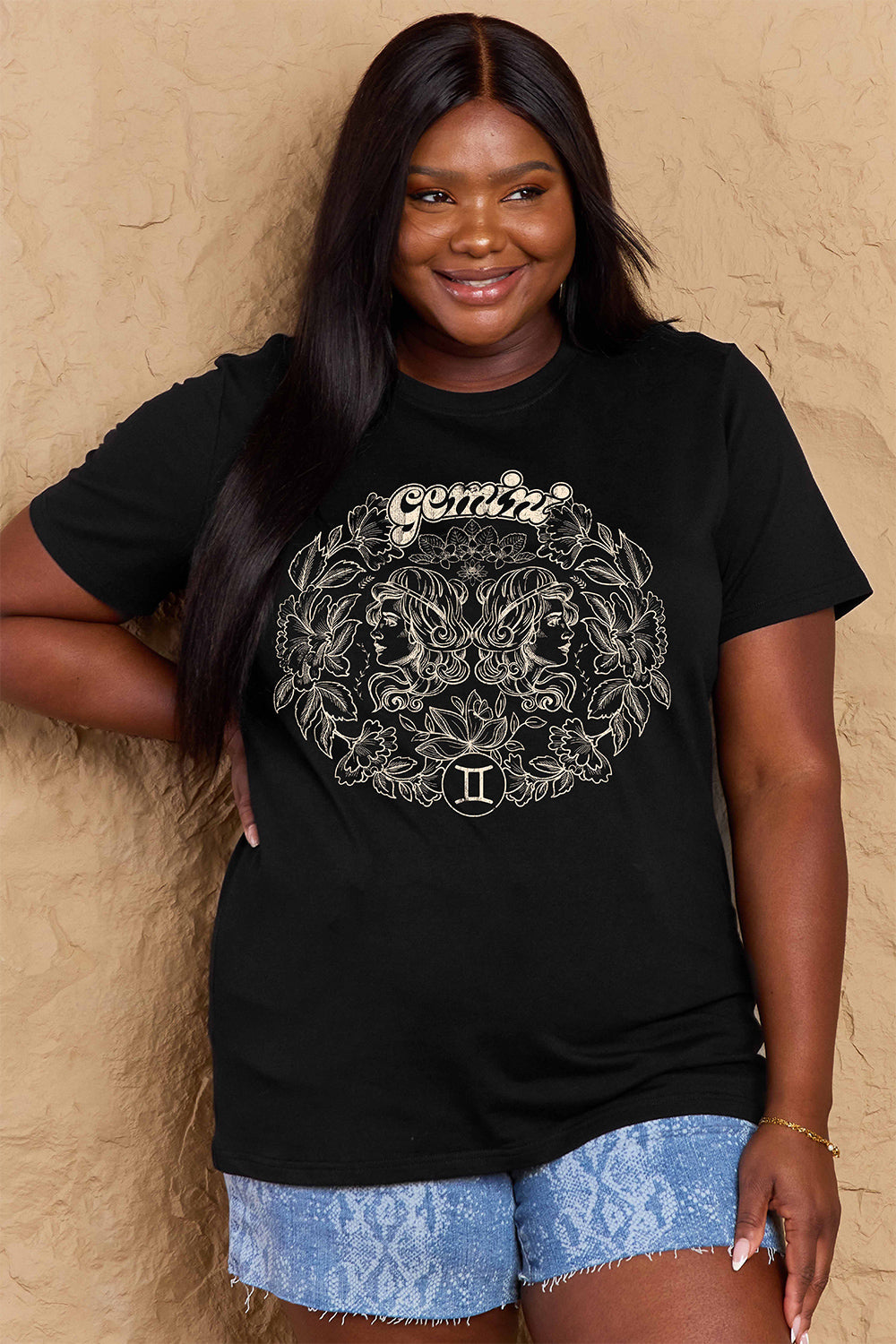 Tan Simply Love Full Size GEMINI Graphic T-Shirt Sentient Beauty Fashions Apparel &amp; Accessories