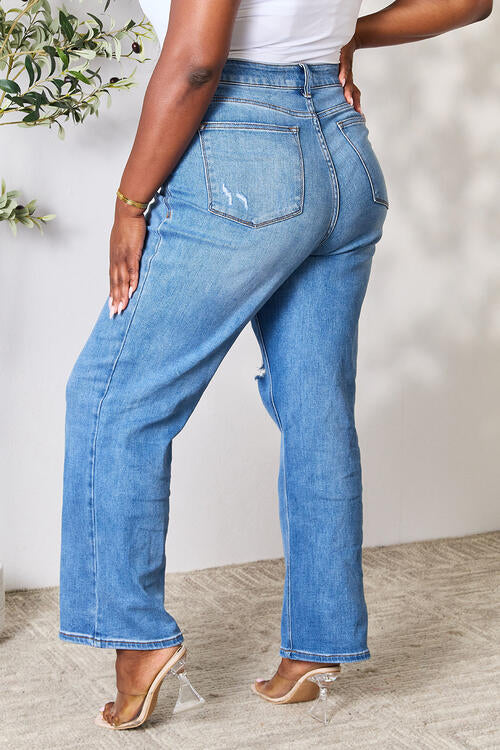 Gray Judy Blue Full Size High Waist Distressed Jeans Sentient Beauty Fashions Apparel &amp; Accessories