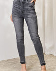 Gray Judy Blue Full Size High Waist Tummy Control Release Hem Skinny Jeans Sentient Beauty Fashions Apparel & Accessories