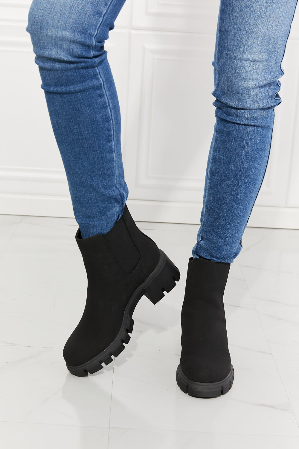Dark Slate Gray MMShoes Work For It Matte Lug Sole Chelsea Boots in Black Sentient Beauty Fashions shoes