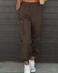 Dark Slate Gray Drawstring Elastic Waist Pants with Pockets