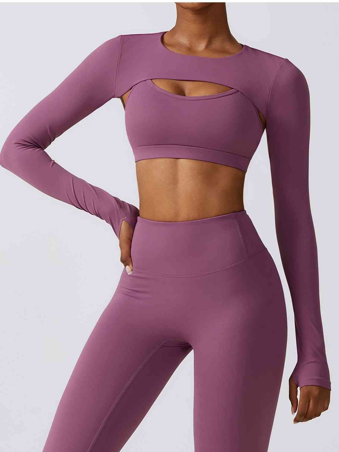 Dim Gray Cropped Cutout Long Sleeve Sports Top Sentient Beauty Fashions Apparel & Accessories