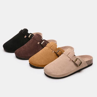 White Smoke Suede Closed Toe Buckle Slide