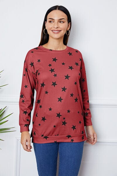 Light Gray Star Print Round Neck Dropped Shoulder Sweatshirt