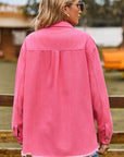 Pale Violet Red Raw Hem Denim Jacket with Pockets Sentient Beauty Fashions Apparel & Accessories
