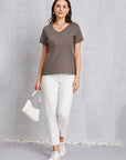 Gray V-Neck Short Sleeve T-Shirt Sentient Beauty Fashions Apparel & Accessories