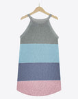 White Smoke Color Block Round Neck Sleeveless Knit Top