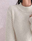 Gray Openwork Mock Neck Long Sleeve Sweater Sentient Beauty Fashions Apparel & Accessories