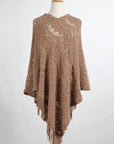 Light Gray Fringe Openwork Surplice Cape Sleeve Poncho