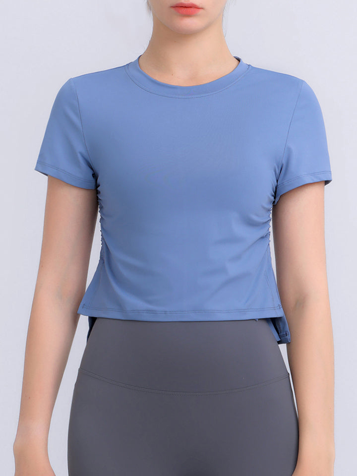 Slate Gray Round Neck Short Sleeve Active Top Sentient Beauty Fashions Apparel &amp; Accessories
