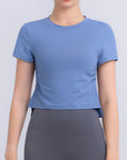 Slate Gray Round Neck Short Sleeve Active Top Sentient Beauty Fashions Apparel & Accessories