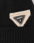 Black HAPPY Contrast Beanie