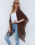 Light Gray Fringe Hem Open Front Poncho Sentient Beauty Fashions Apparel & Accessories