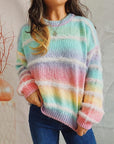 Dark Gray Striped Round Neck Long Sleeve Sweater