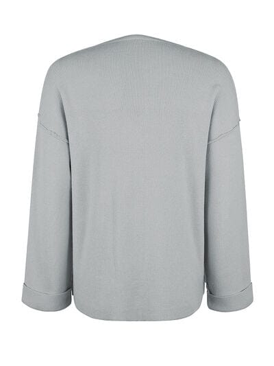 Gray Notched Dropped Shoulder Sweater