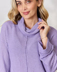 Gray BiBi Exposed Seam Waffle Knit Top Sentient Beauty Fashions Tops