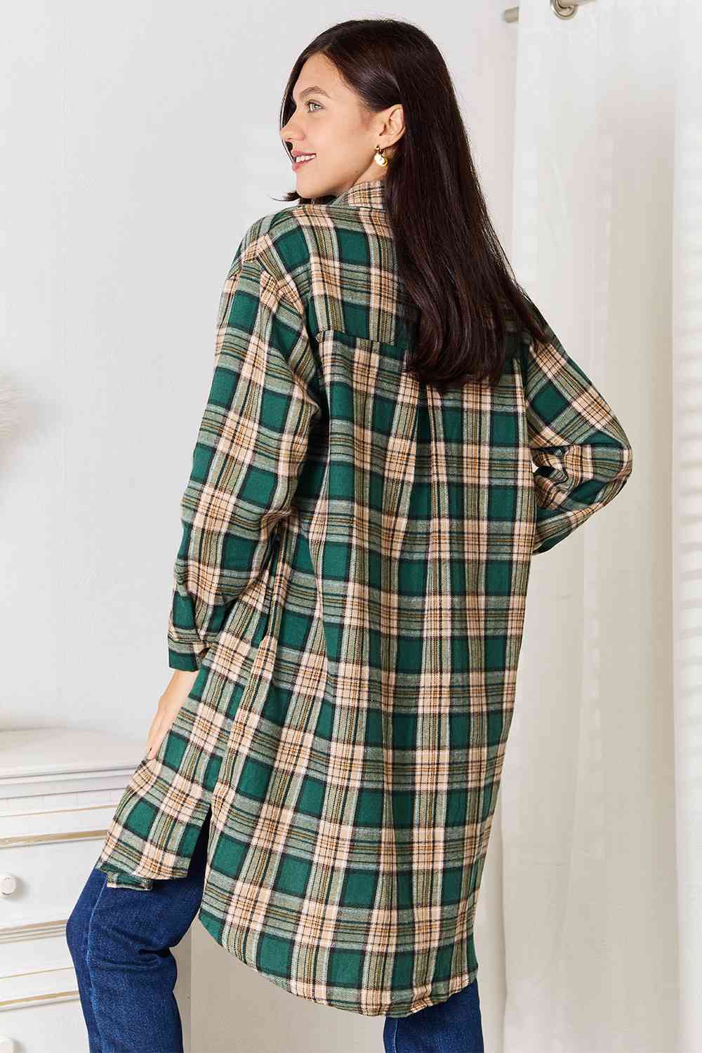 Light Gray Double Take Plaid Collared Neck Long Sleeve Shirt Sentient Beauty Fashions Apparel &amp; Accessories