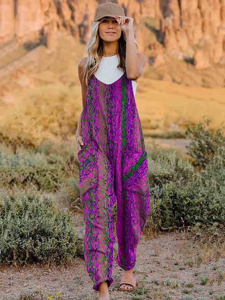 Rosy Brown Full Size Sleeveless V-Neck Printed Jumpsuit
