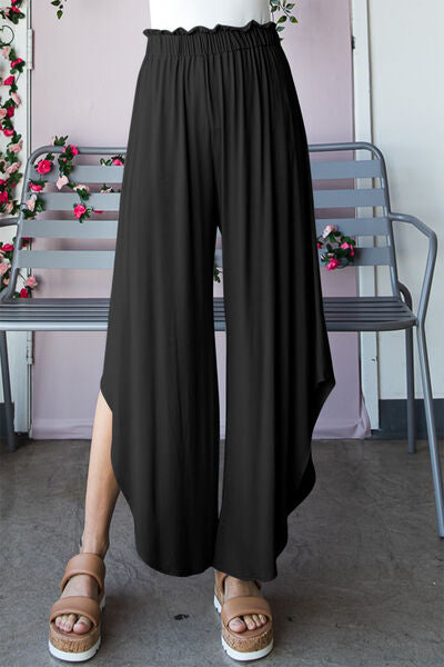 Dark Slate Gray Heimish Full Size Frill Slit High Waist Wide Leg Pants Sentient Beauty Fashions Apparel & Accessories