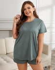 Gray Plus Size Round Neck Short Sleeve Two-Piece Loungewear Set Sentient Beauty Fashions Apparel & Accessories